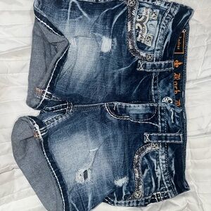 Rock Revival Blue Denim Shorts with Orange Accents